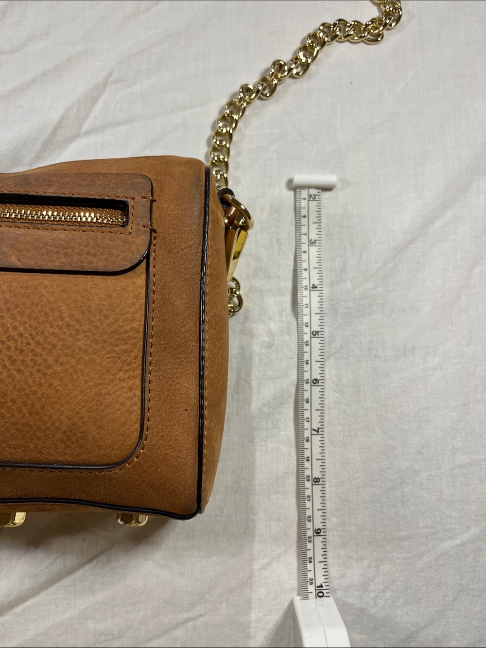 Rebecca Minkoff Avery Suede Crossbody Bag Gold Chain in Tan/Caramel - Picture 10 of 12